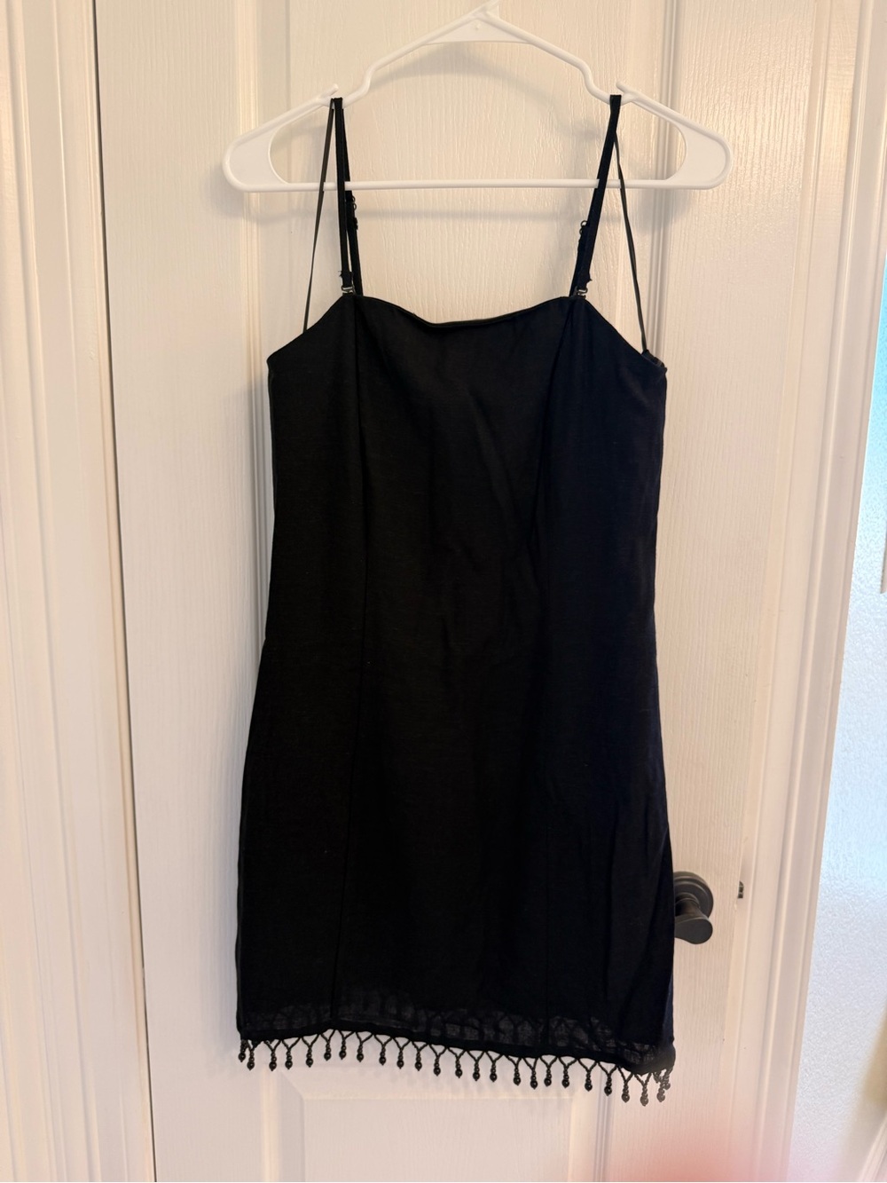Black Spaghetti Strap Dress with beaded Fringe Hem NWT